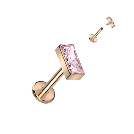 Piercing labret rectangle CZ en titane anodisé or rose