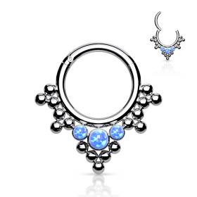Piercing anneau 3 cristaux opale bleu perlé en grappe