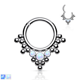 Piercing anneau 3 cristaux opale perlé en grappe
