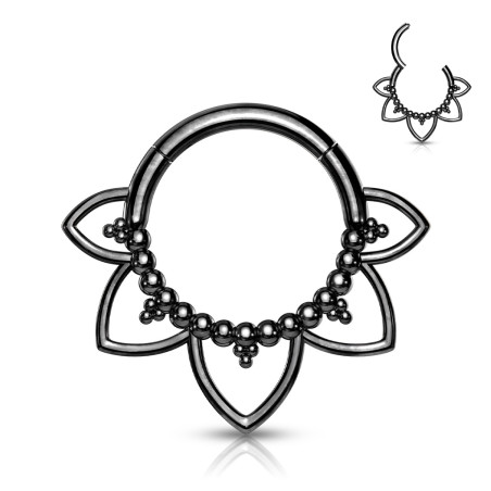 Piercing anneau floral perlé noir