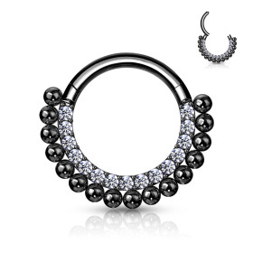 Piercing anneau en titane noir perlé et CZ