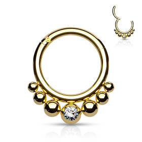 Piercing anneau en titane perlé avec un strass doré