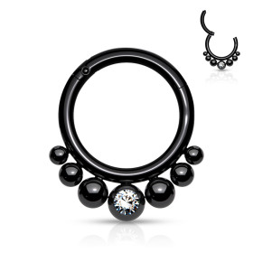 Piercing anneau en titane perlé avec un strass noir