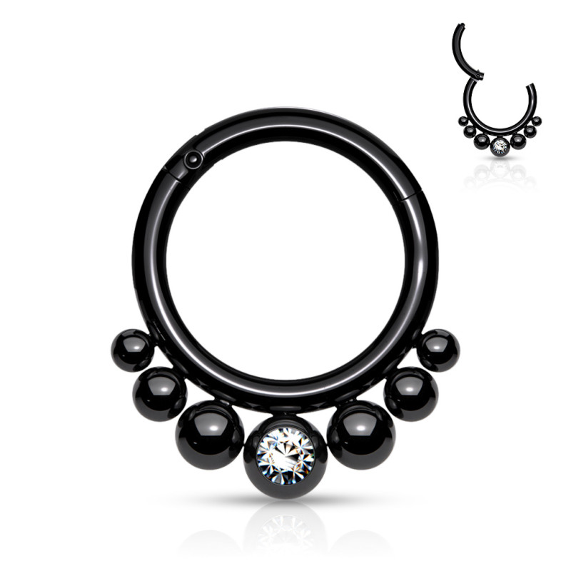 Piercing anneau en titane perlé avec un strass noir Piercing anneau en titane perlé avec un strass noir