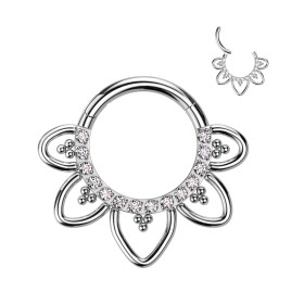 Piercing anneau en titane floral CZ et perle
