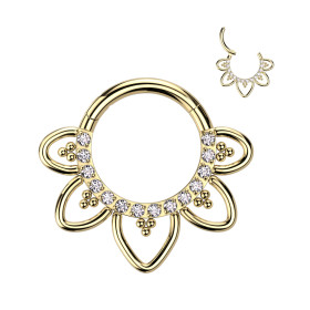 Piercing anneau en titane floral CZ et perle doré