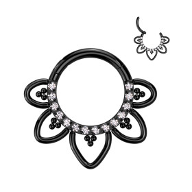 Piercing anneau en titane floral CZ et perle noir