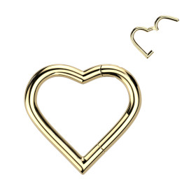Piercing anneau en titane doré forme cœur