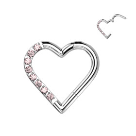 Piercing anneau en titane forme cœur avec CZ rose
