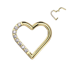 Piercing anneau en titane doré forme cœur avec CZ