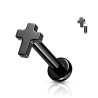 Piercing labret titane motif croix noir