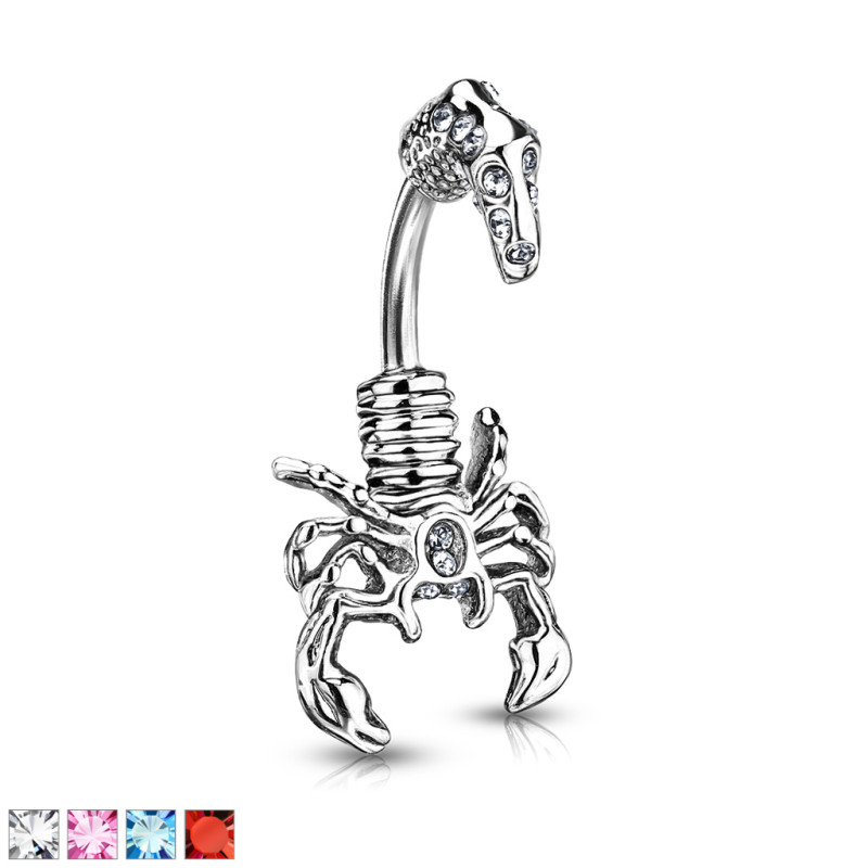 Piercing nombril scorpion avec CZ en acier chirurgical