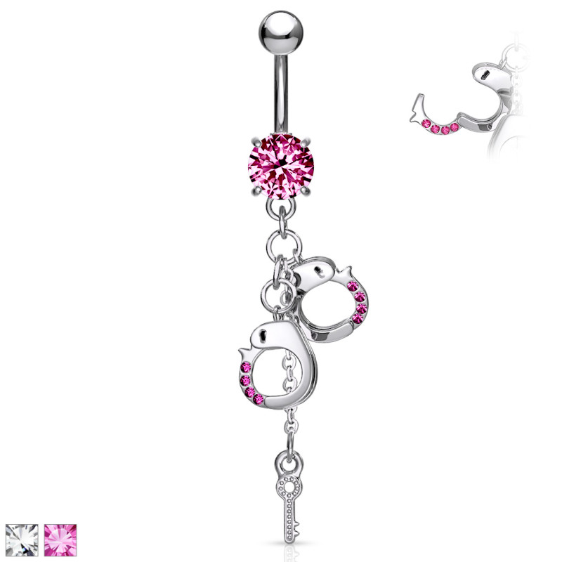 Piercing nombril pendant avec menotte CZ en acier chirurgical