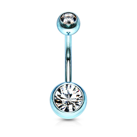 Piercing nombril bleu ciel simple cristal