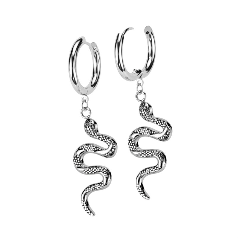 Boucles d'oreilles créoles articulées pendentif serpent