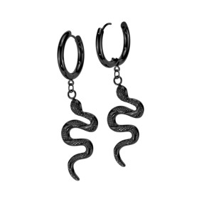 Boucles d'oreilles noir créoles articulées pendentif serpent