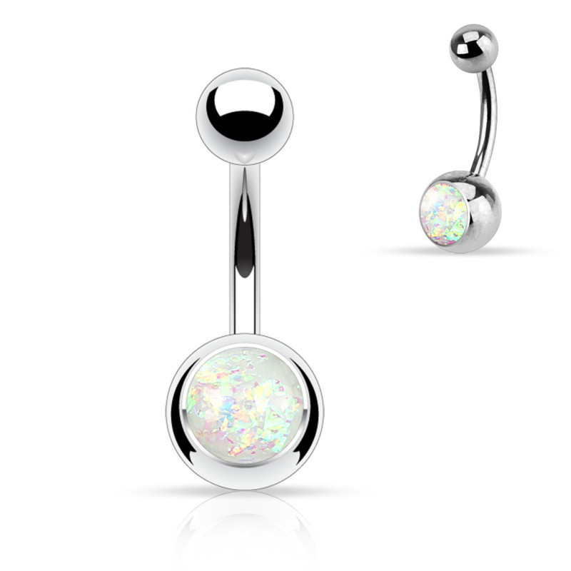 Piercing Nombril Opale En Acier Inoxydable 316L - 14G (1.6mm), Longueur 10mm, Style Courbe - Or Ou Argent