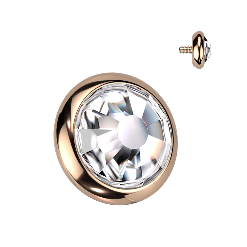 Microdermal disque en or rose cristal rond 4mm en 1.2mm