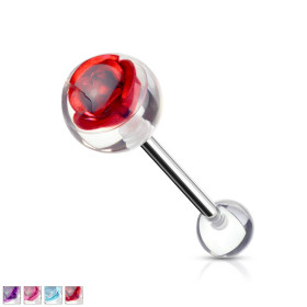 Piercing nombril bille acrylique avec rose rouge