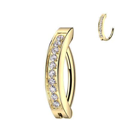 Piercing nombril anneau articulé avec CZ en titane doré