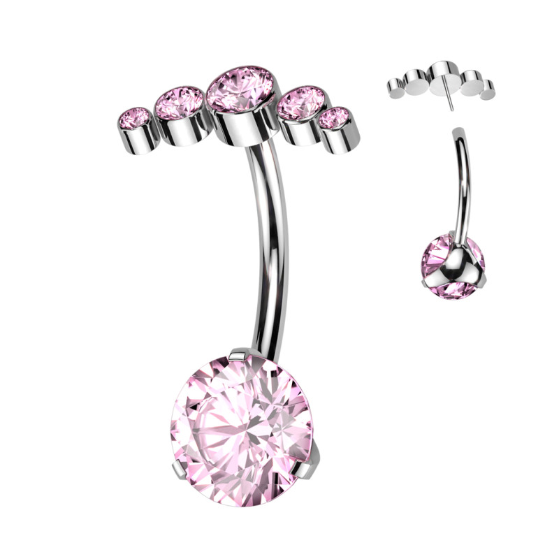 Piercing Pour Nombril En Titane ASTM F136 - Forme Banane, Tige 1.6x10 Mm, Pavé Strass Argenté, Neuf Avec étiquettes