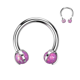 Piercing Fer à cheval en titane pierre d'opale greffé rose