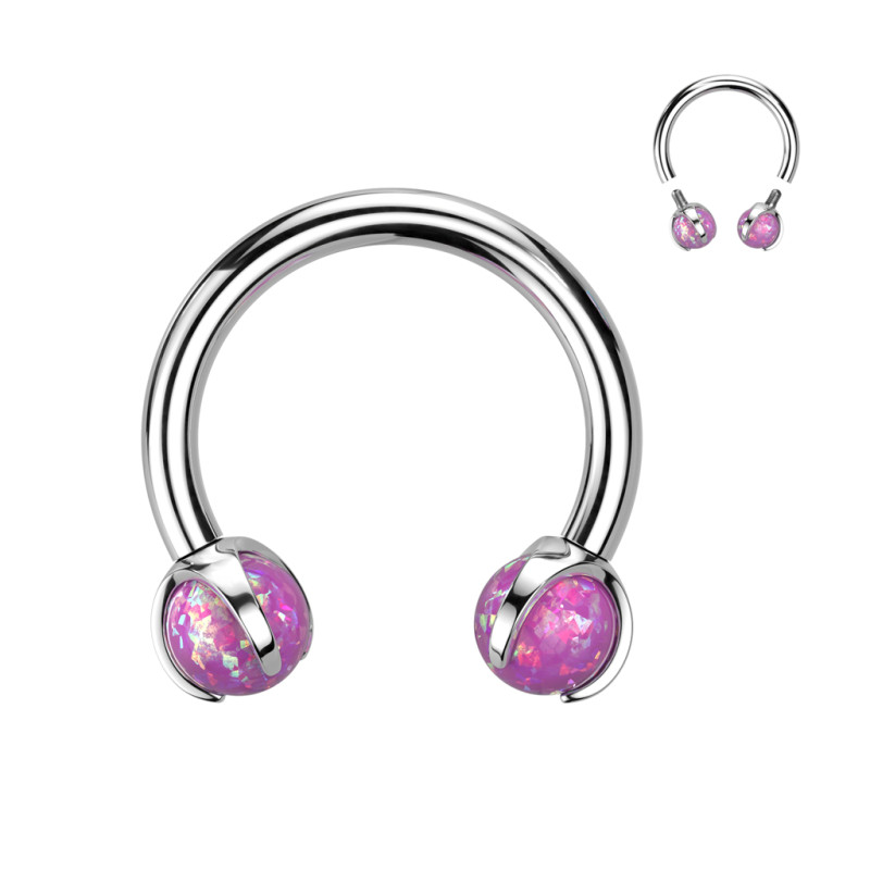 Piercing Fer à cheval en titane pierre d'opale greffé rose Piercing Fer à cheval en titane pierre d'opale greffé rose