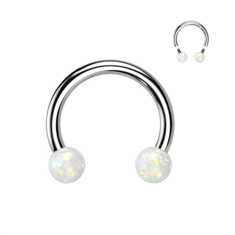 Piercing Fer à cheval en acier chirurgical bille d'opale blanc Piercing Fer à cheval en acier chirurgical bille d'opale blanc