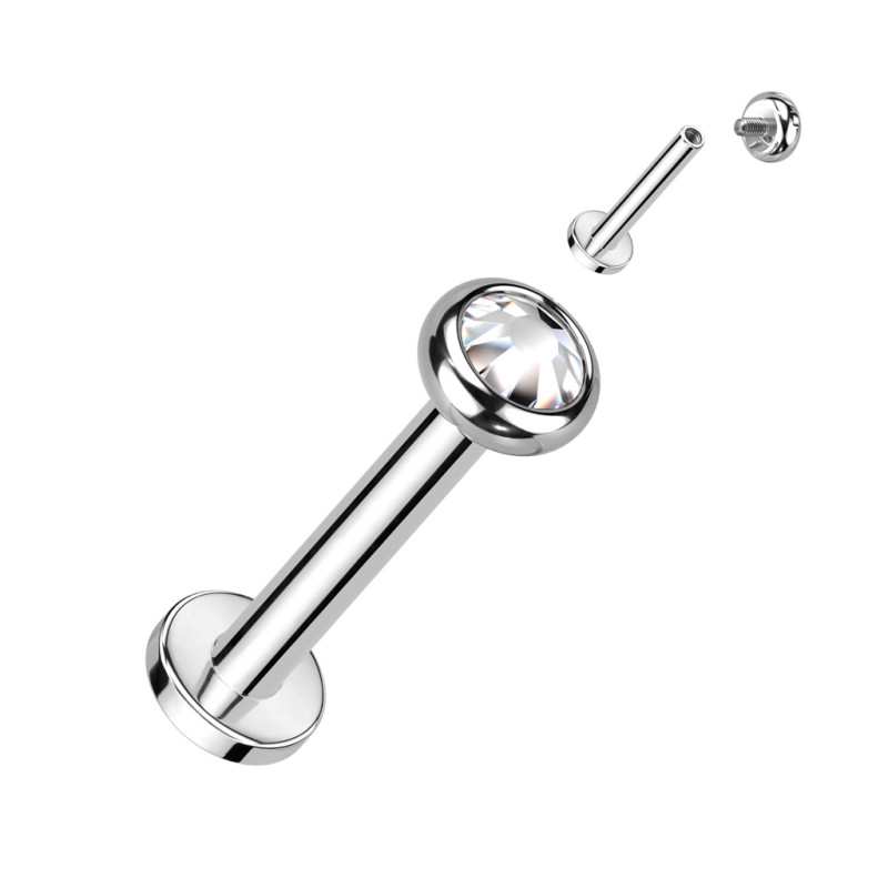 Piercing labret en titane CZ blanc bille 3mm