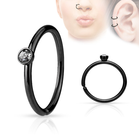 Piercing nez anneau noir avec strass