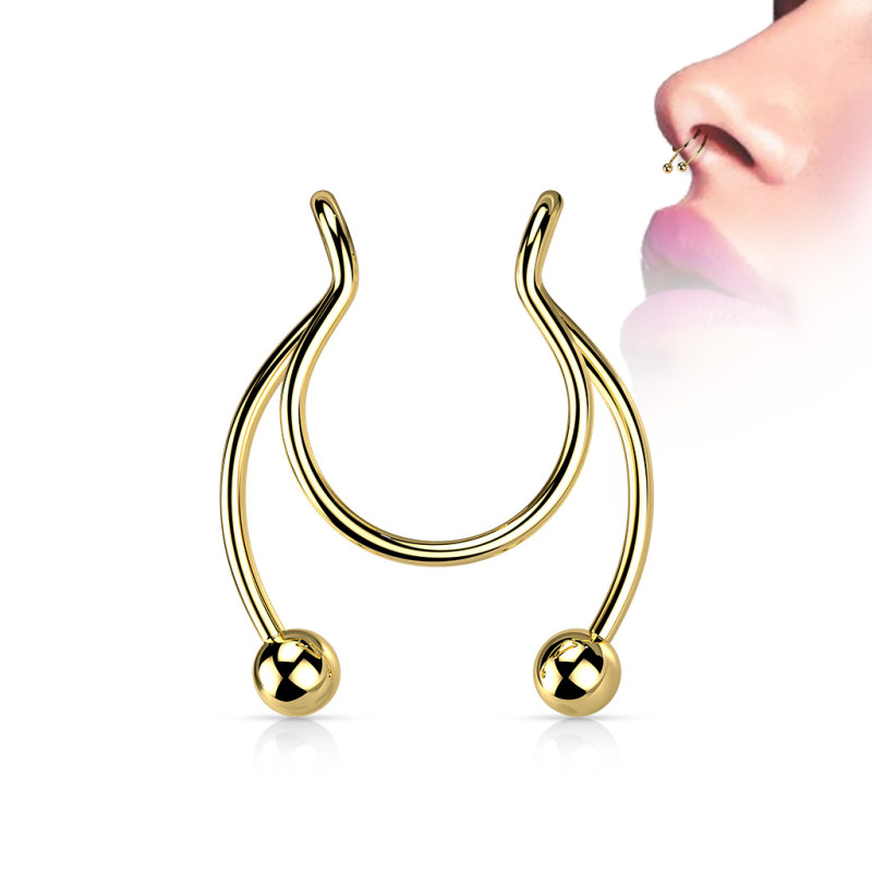 Faux piercing septum en acier chirurgical doré