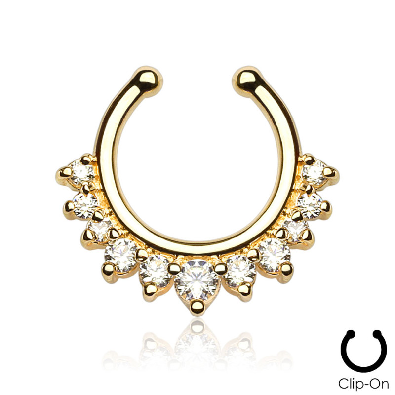 Faux piercing septum couronne CZ doré