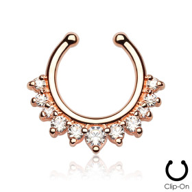 Faux piercing septum couronne CZ or rose