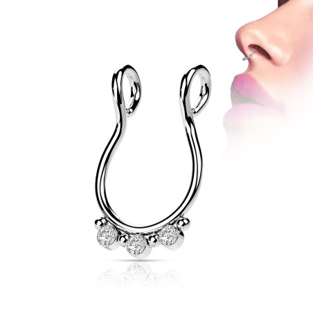 Faux piercing septum en acier chirurgical 3 CZ