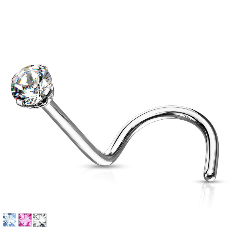 Piercing nez Tige courbé cristal rond 2mm