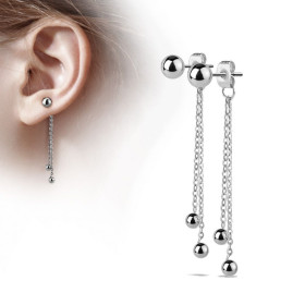 Boucles d'oreilles clou avec chaine et boule