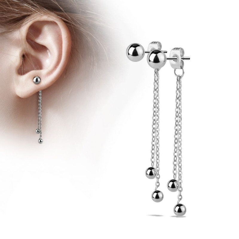 Boucles d'oreilles clou avec chaine et boule