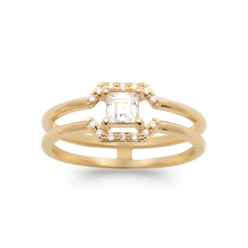 Bague Plaqué Or Poinçonné - Zircon Carré 6mm - Taille 17mm - NEUVE Avec Étiquettes