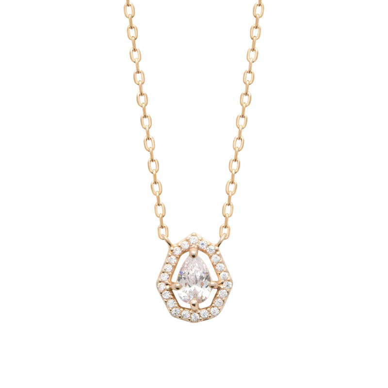 Collier avec gros strass CZ pendant plaqué or