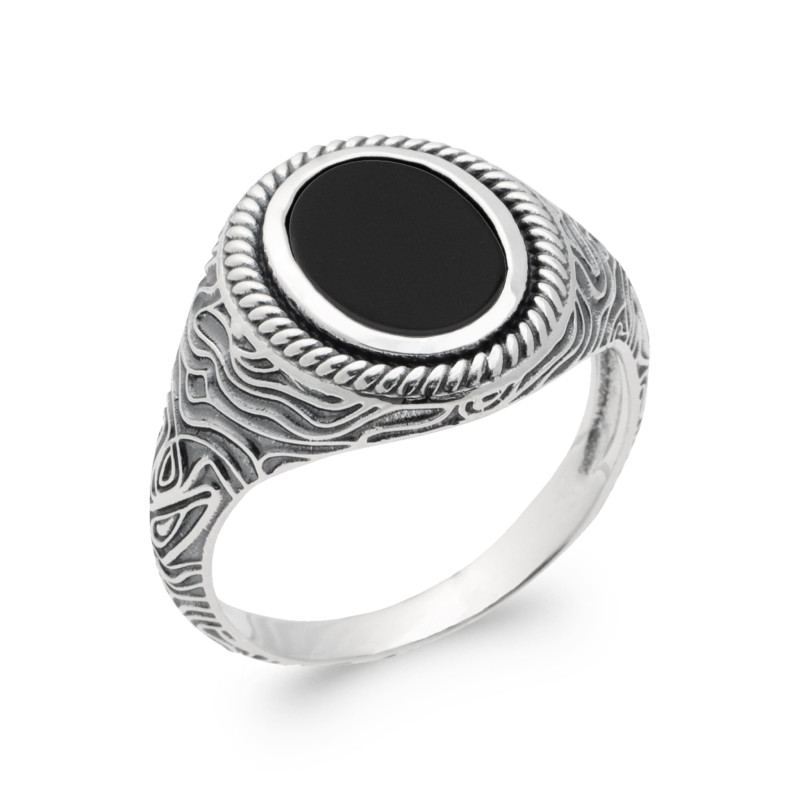 Bague homme coté fantaisie pierre agate noir