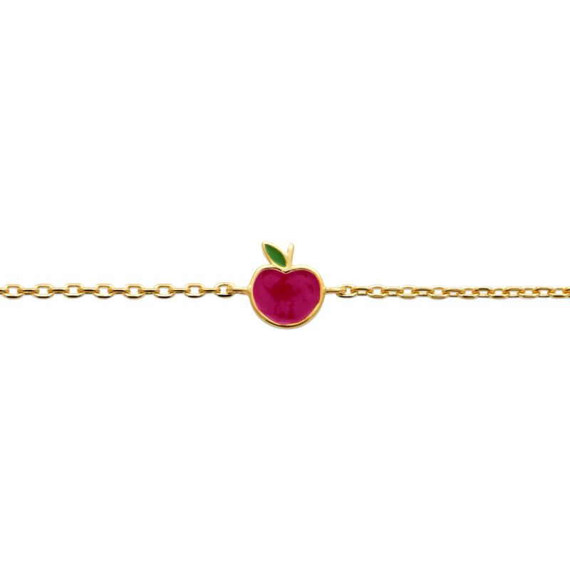 Bracelet plaqué or pomme rouge