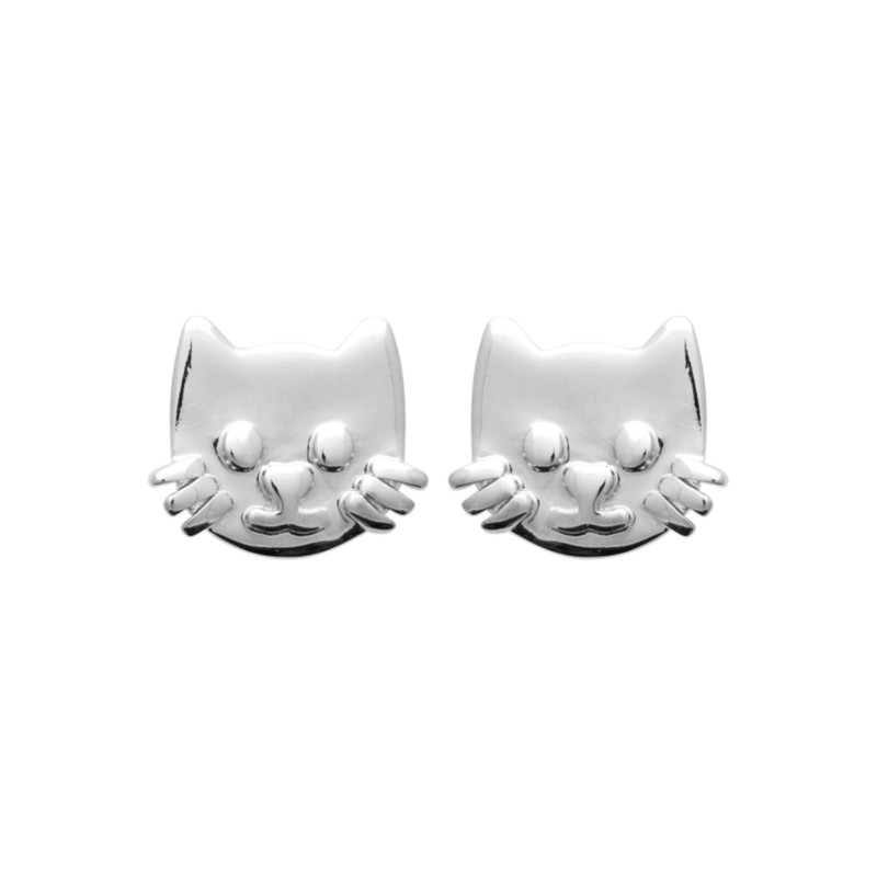 Boucles d'oreilles tête de chat en argent
