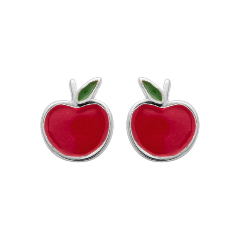 Boucles d'oreilles pomme rouge en argent