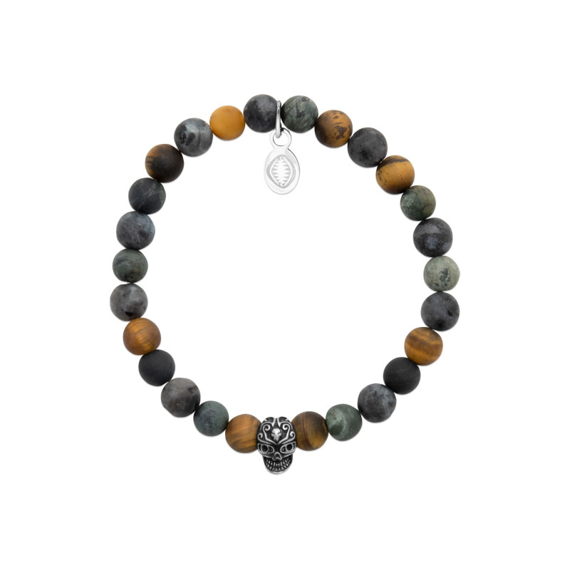 Bracelet homme œil de tigre avec tête de mort