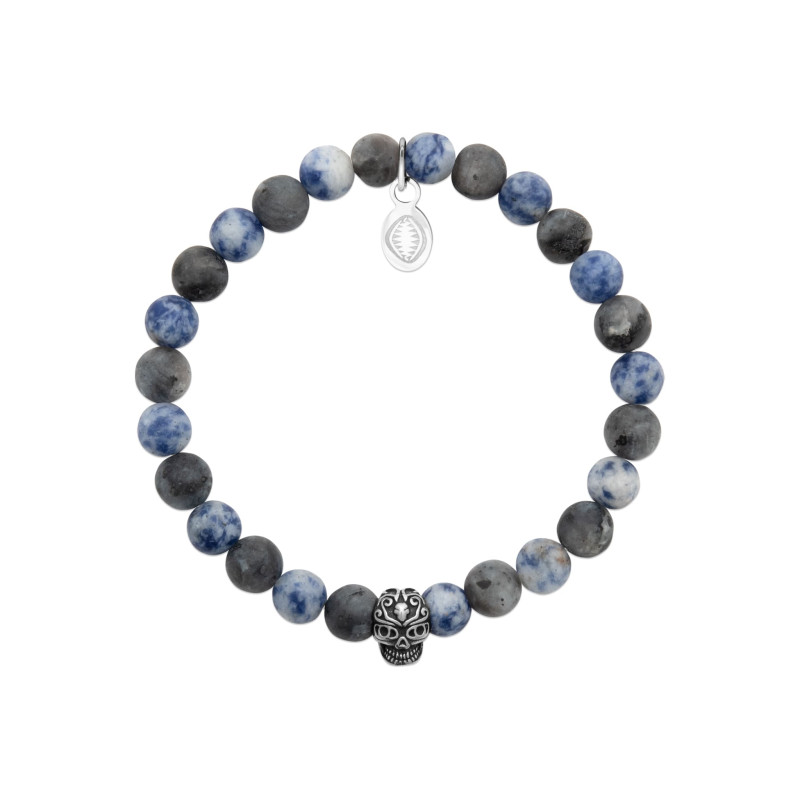 Bracelet homme sodalite avec tête de mort