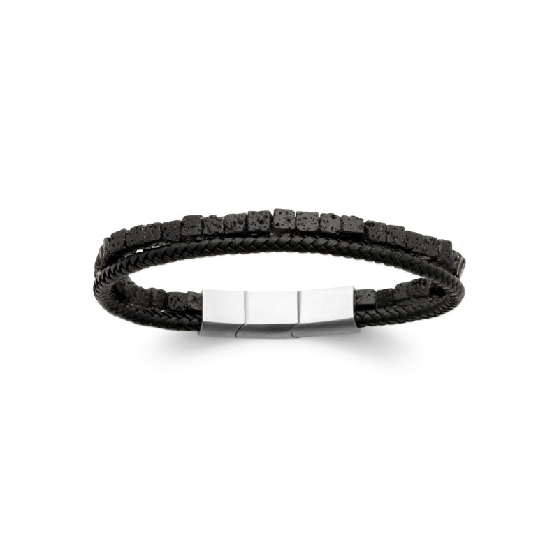 Bracelet homme cuir noir pierre de lave