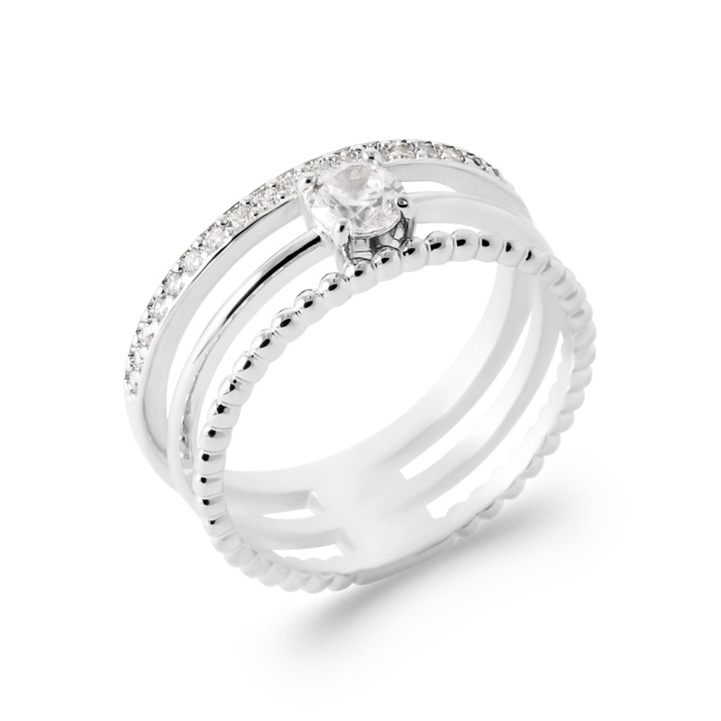 Bague femme large 3 anneaux CZ