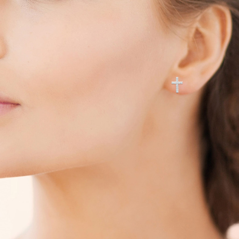 Boucles D'oreilles Puces Croix Religieuse En Argent 925/1000 - 9mm - Neuf Avec étiquettes CENTMILLE