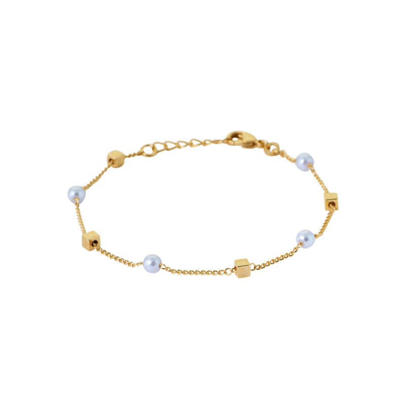 Bracelet fin avec perle de culture et perle carré
