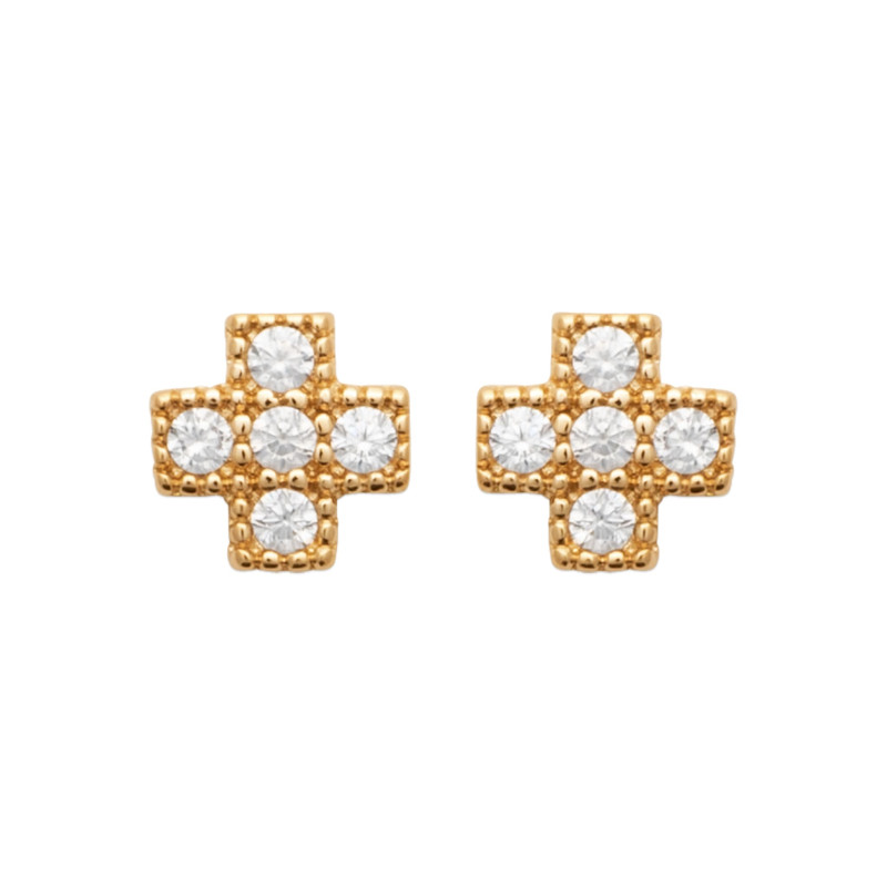 Boucles d'oreilles croix 5 CZ plaqué or